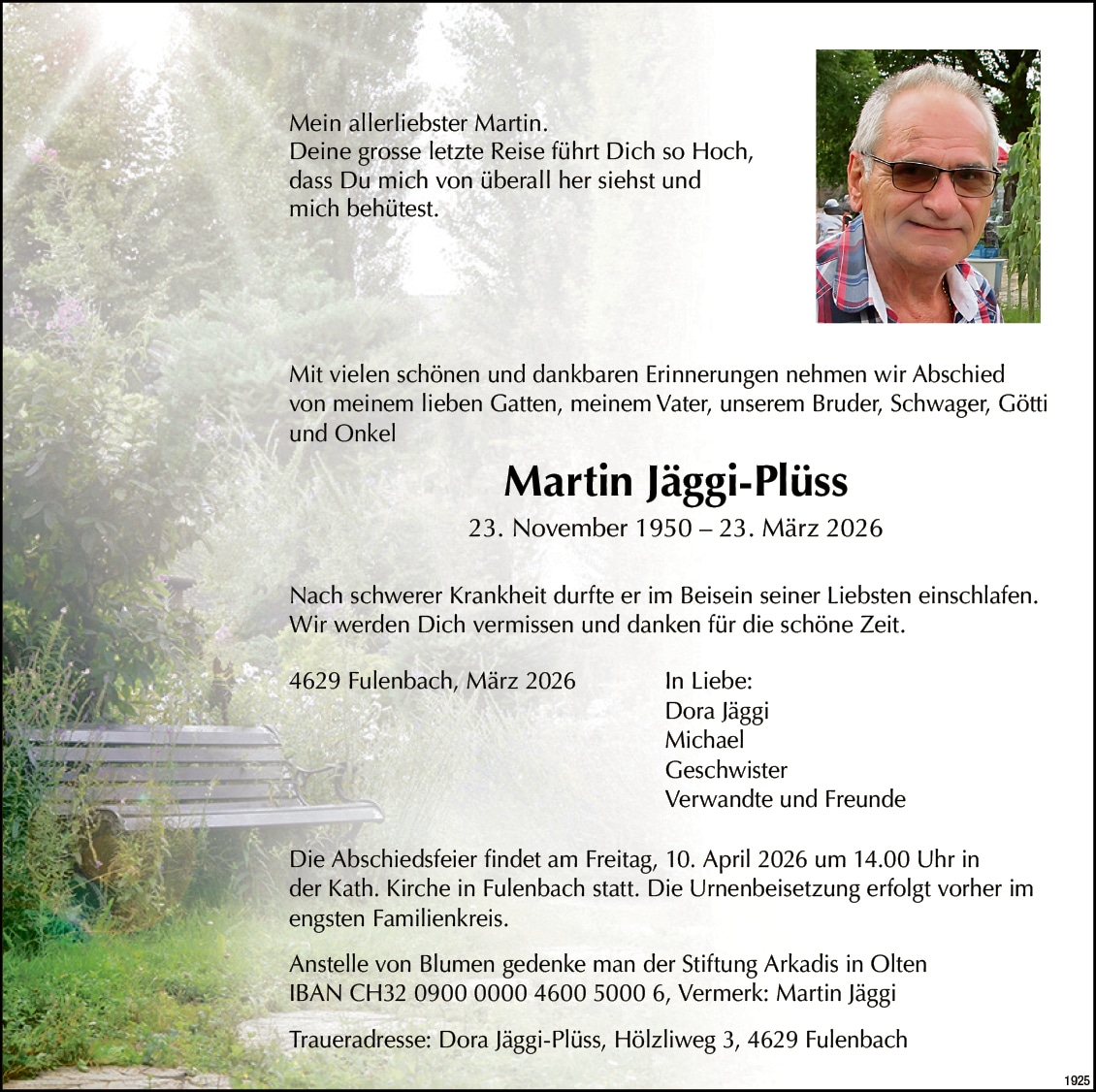 Martin Jäggi-Plüss 1950 Todesanzeige / Anzeiger Thal Gäu Olten