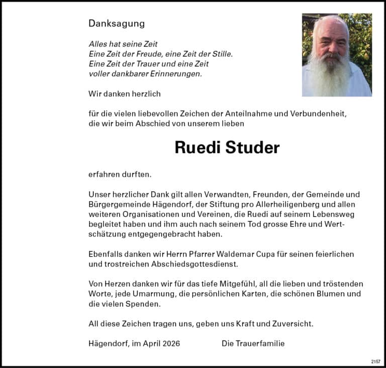 Ruedi Studer 1949 Todesanzeige / Anzeiger Thal Gäu Olten