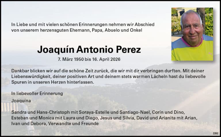 Joaquín Antonio Perez 1950 Todesanzeige / Anzeiger Thal Gäu Olten