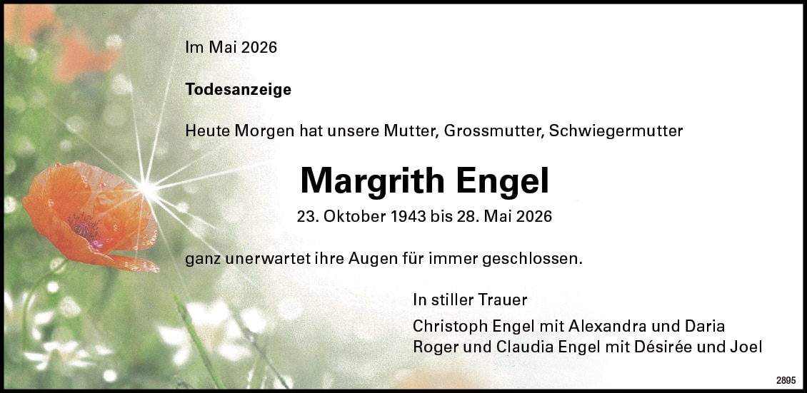 Margrith Engel 1943 Todesanzeige / Anzeiger Thal Gäu Olten