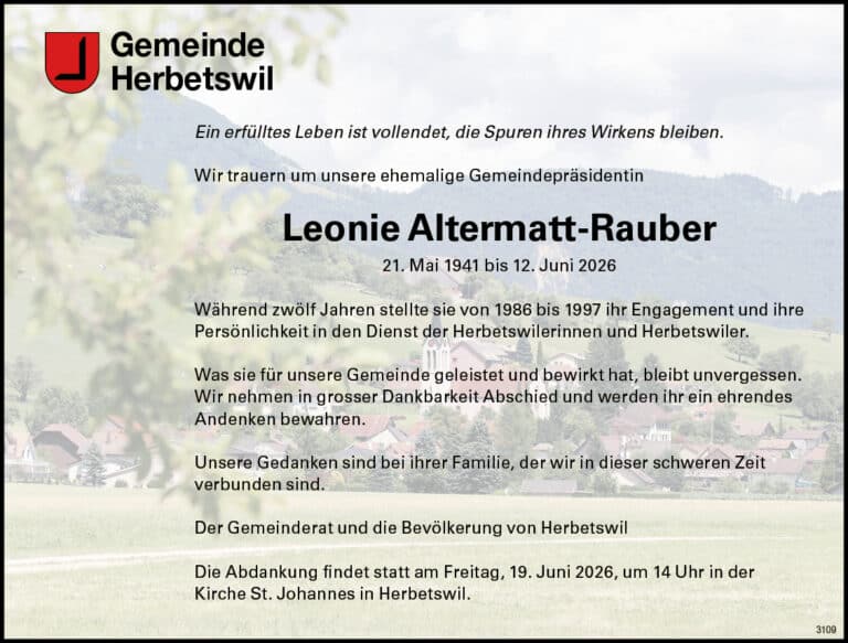 Leonie Altermatt-Rauber 1941 Todesanzeige / Anzeiger Thal Gäu Olten
