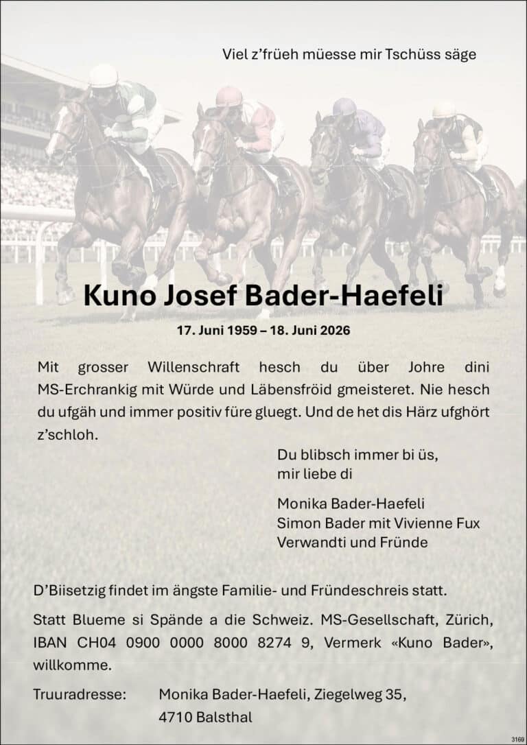 Kuno Josef Bader-Haefeli 1959 Todesanzeige / Anzeiger Thal Gäu Olten
