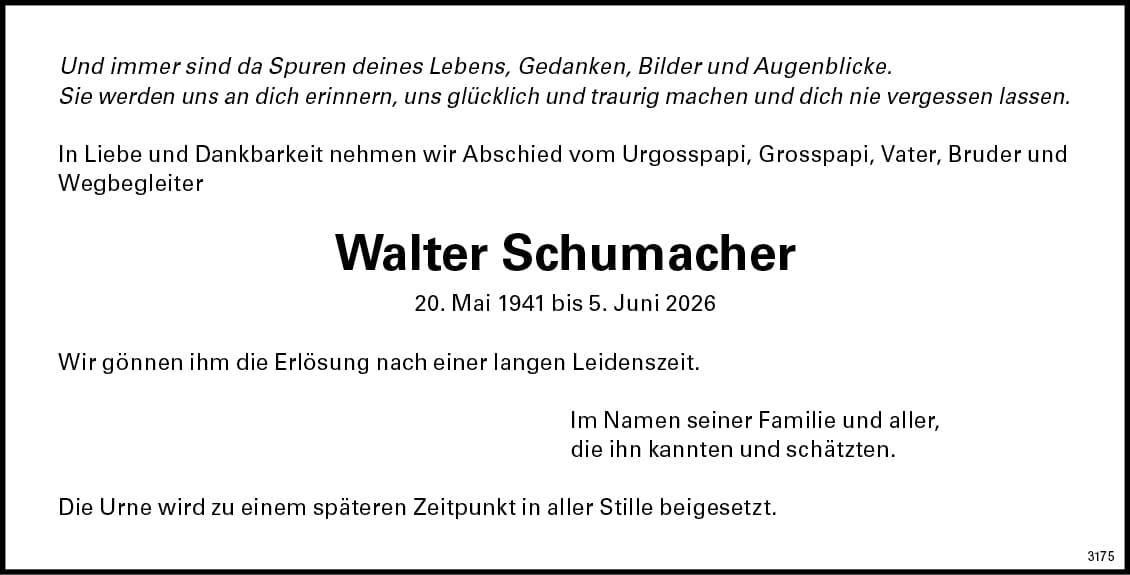 Walter Schumacher 1941 Todesanzeige / Anzeiger Thal Gäu Olten
