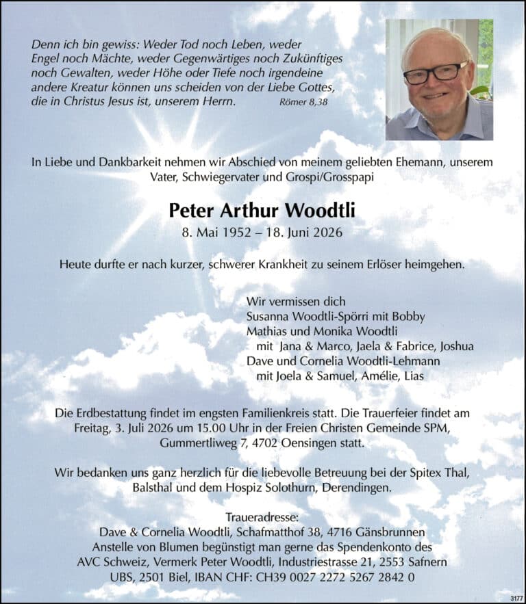 Peter Arthur Woodtli 1952 Todesanzeige / Anzeiger Thal Gäu Olten
