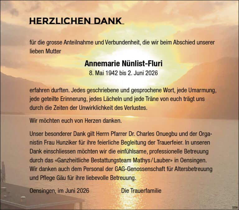 Annemarie Nünlist-Fluri 1942 Todesanzeige / Anzeiger Thal Gäu Olten