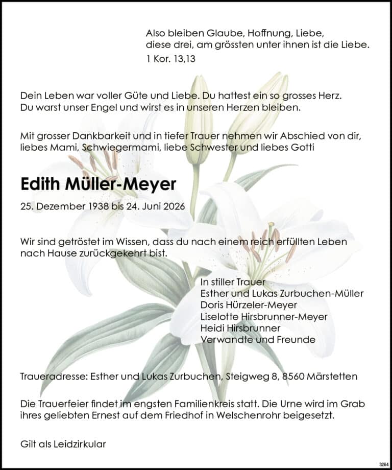 Edith Müller-Meyer 1938 Todesanzeige / Anzeiger Thal Gäu Olten