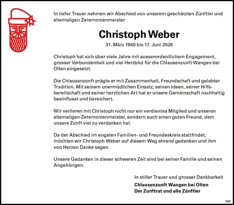 Christoph Weber 1960 Todesanzeige / Anzeiger Thal Gäu Olten