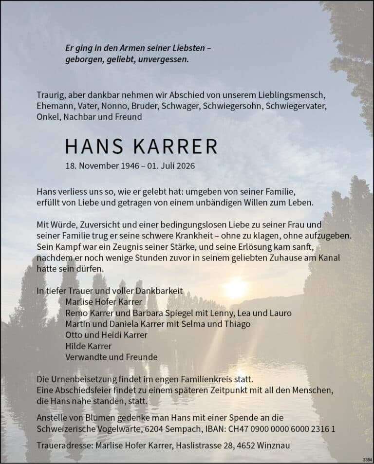 Hans Karrer 1946 Todesanzeige / Anzeiger Thal Gäu Olten
