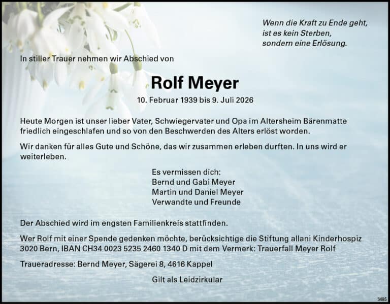 Rolf Meyer 1939 Todesanzeige / Anzeiger Thal Gäu Olten