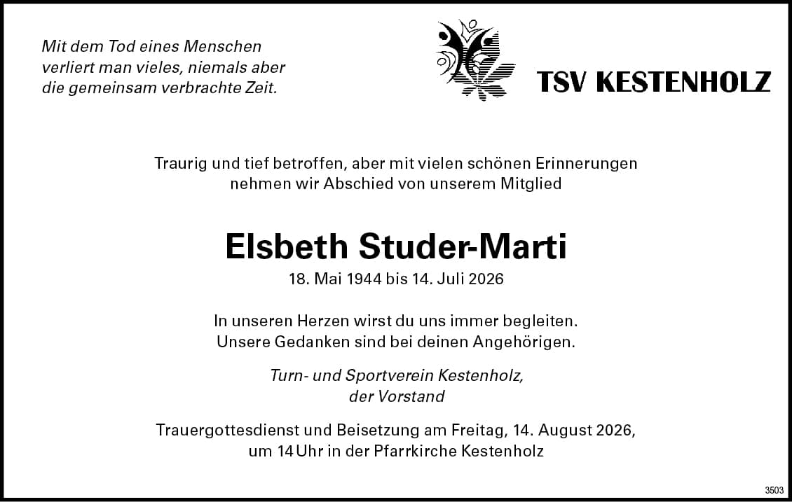 Elsbeth Studer-Marti 1944 Todesanzeige / Anzeiger Thal Gäu Olten