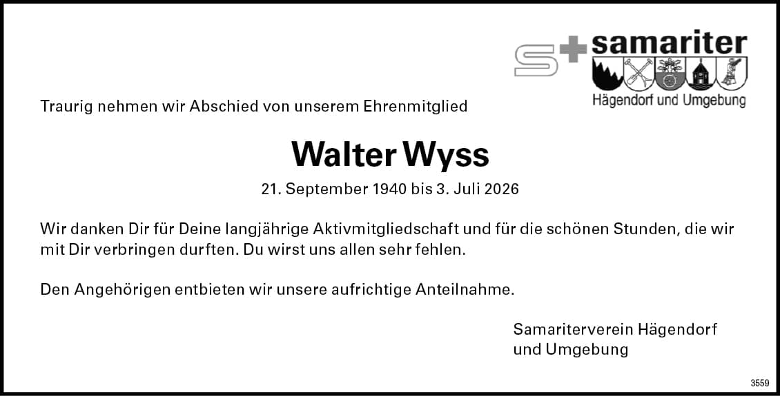 Walter Wyss 1940 Todesanzeige / Anzeiger Thal Gäu Olten
