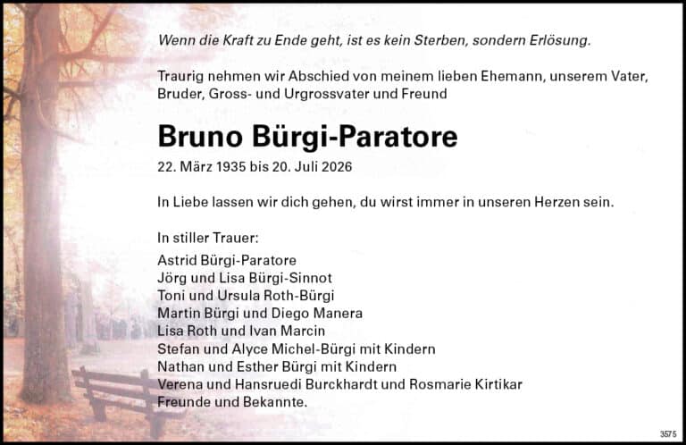 Bruno Bürgi-Paratore 1935 Todesanzeige / Anzeiger Thal Gäu Olten