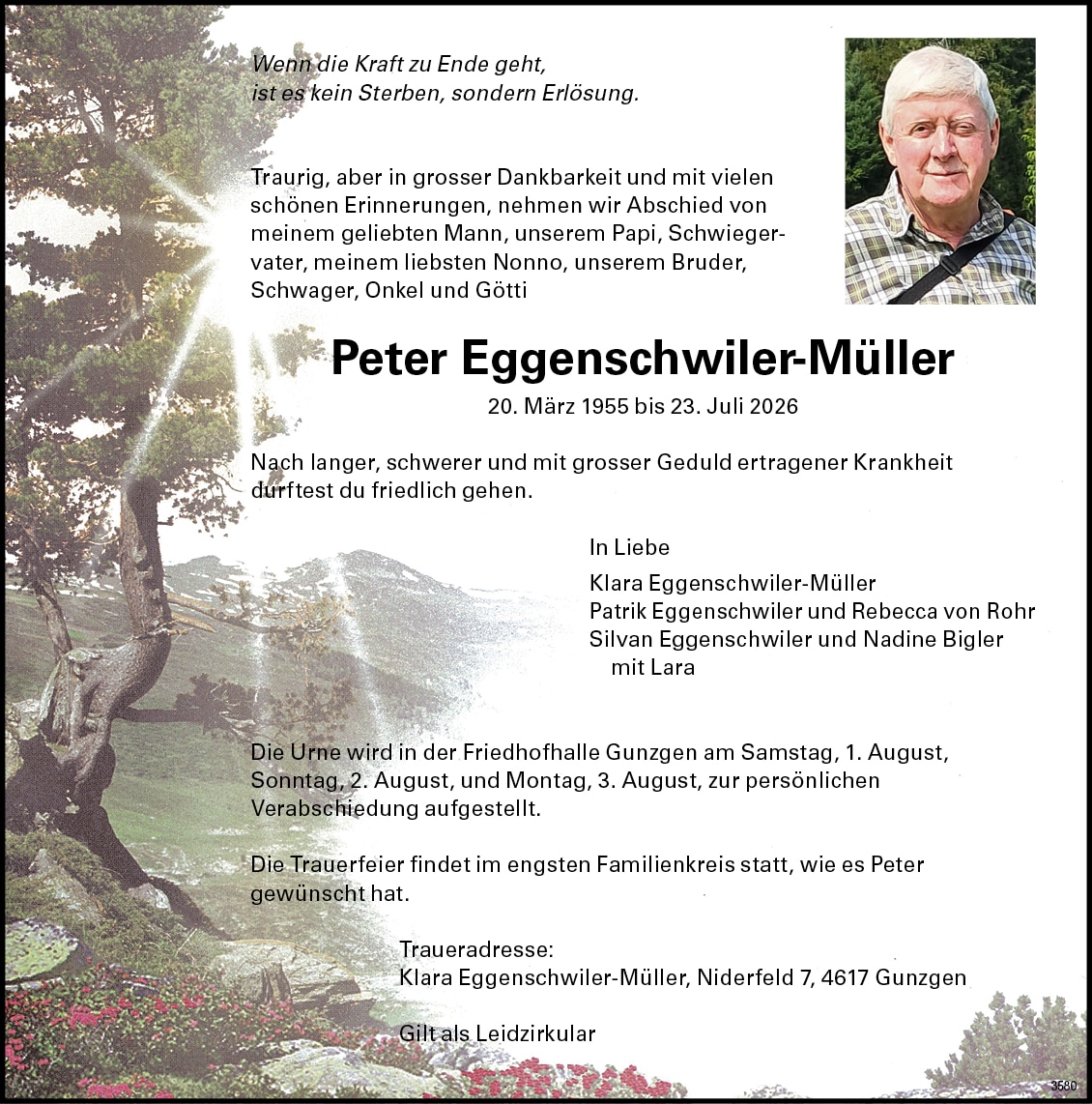 Peter Eggenschwiler-Müller 1955 Todesanzeige / Anzeiger Thal Gäu Olten