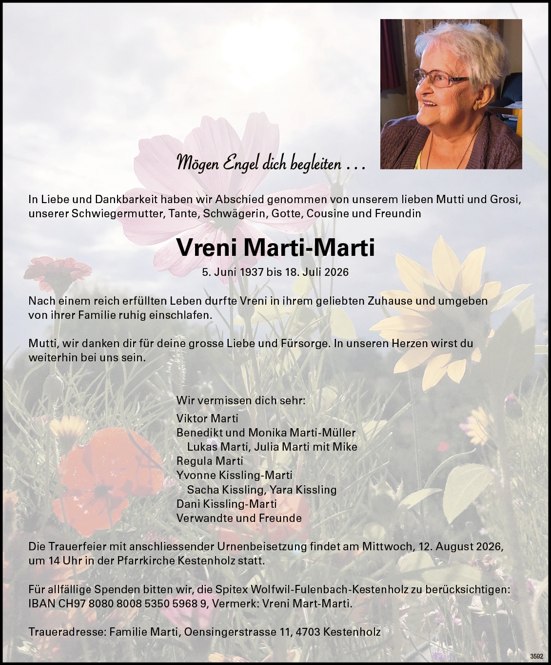 Vreni Marti-Marti 1937 Todesanzeige / Anzeiger Thal Gäu Olten