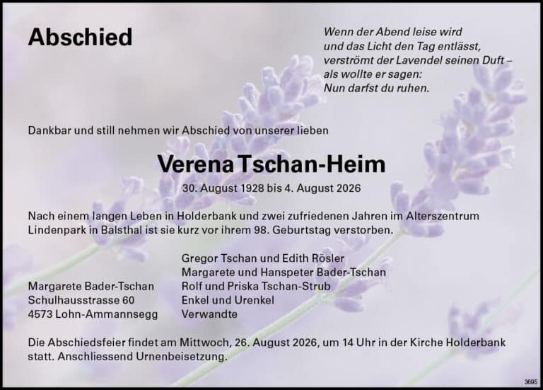 Verena Tschan-Heim 1928 Todesanzeige / Anzeiger Thal Gäu Olten