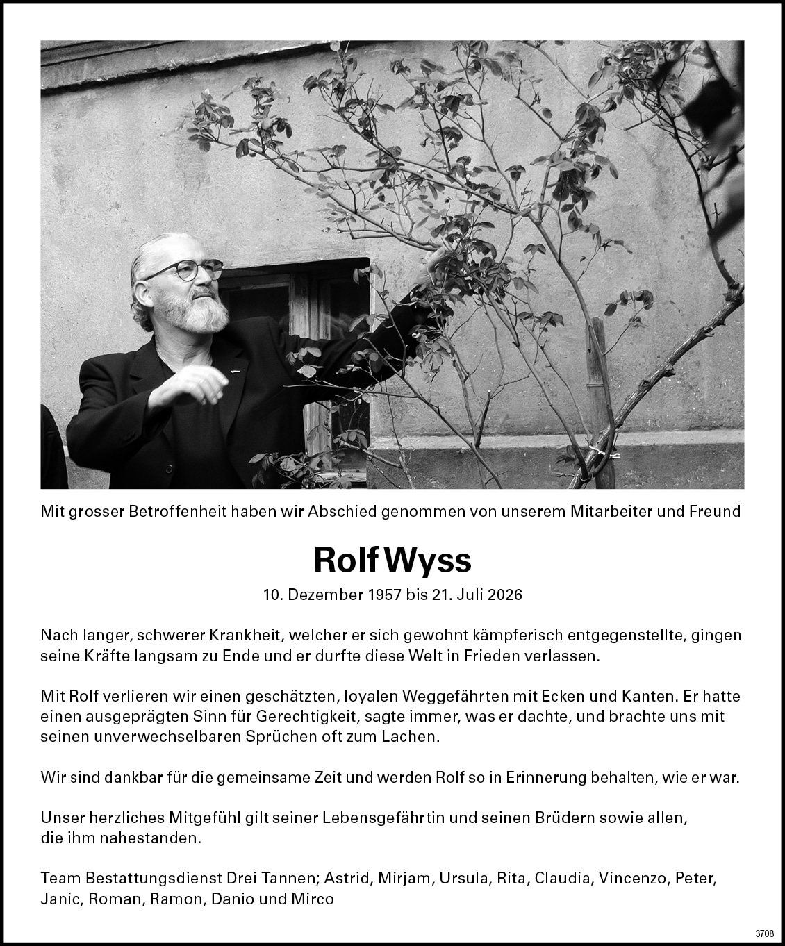 Rolf Wyss 1957 Todesanzeige / Anzeiger Thal Gäu Olten