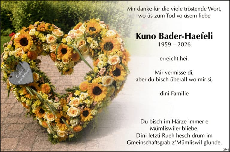 Kuno Bader-Haefeli 1959 Todesanzeige / Anzeiger Thal Gäu Olten