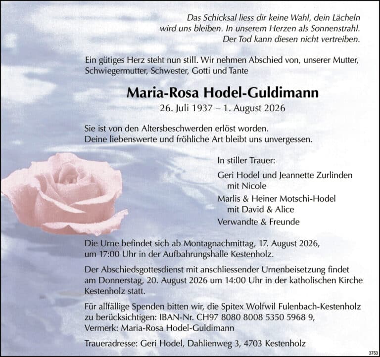 Maria-Rosa Hodel-Guldimann 1937 Todesanzeige / Anzeiger Thal Gäu Olten