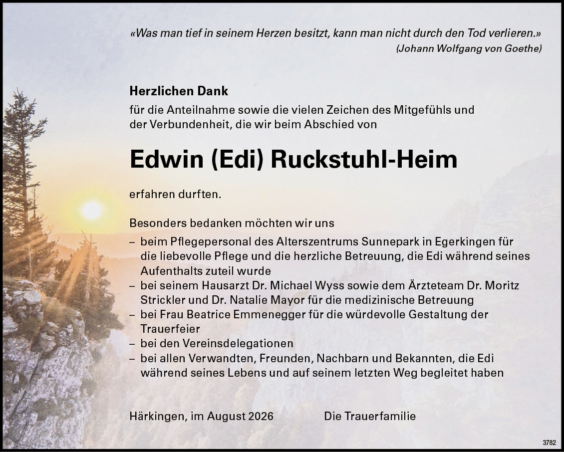 Edwin (Edi) Ruckstuhl-Heim 1937 Todesanzeige / Anzeiger Thal Gäu Olten