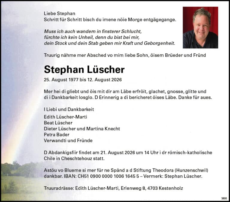 Stephan Lüscher 1977 Todesanzeige / Anzeiger Thal Gäu Olten